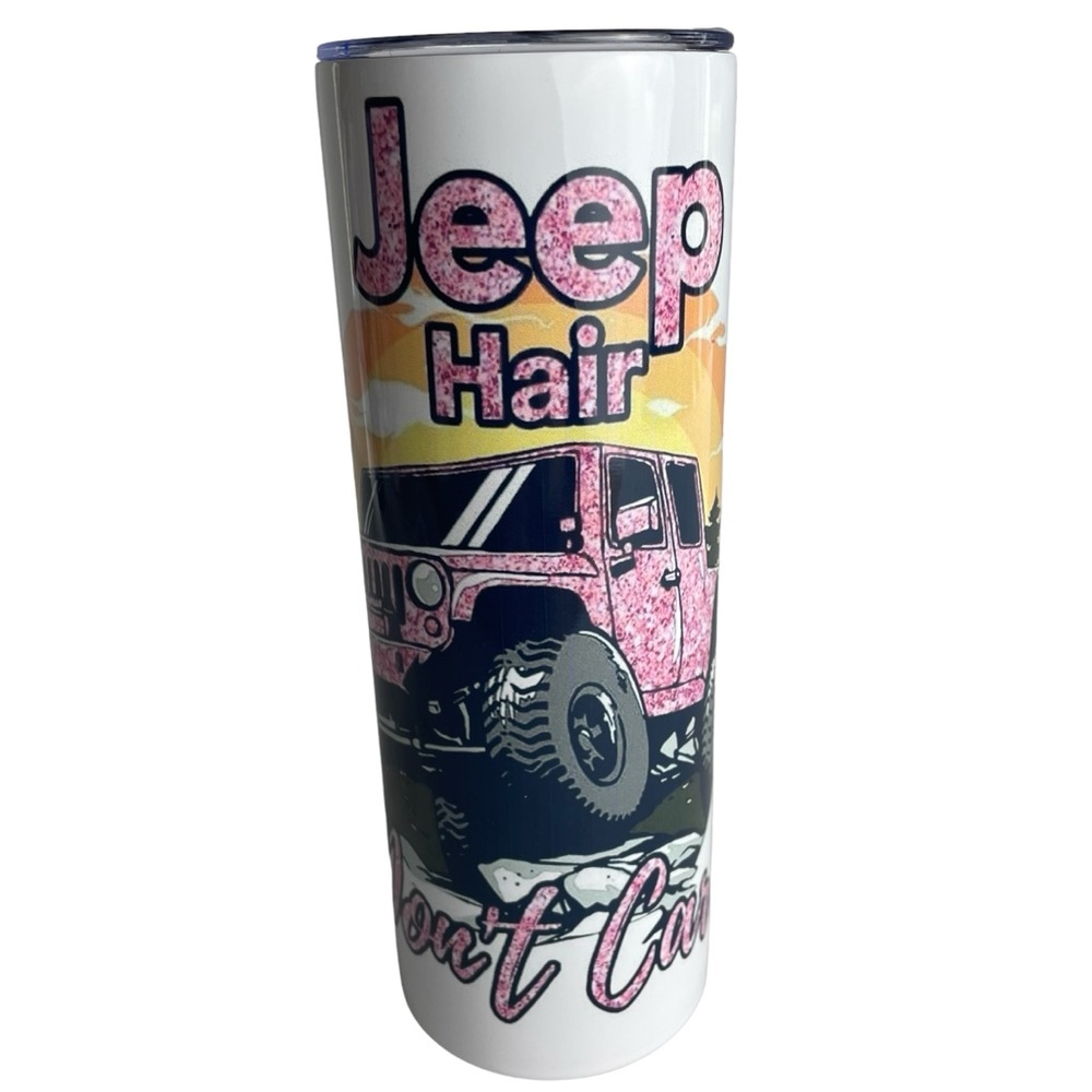 Jeep Hair Don’t Care 20 Ounce Stainless Steel Sublimated Tumbler. NEW.